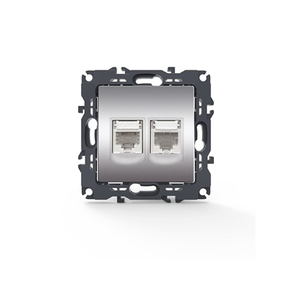 PRIME ΠΡΙΖΑ ΤΗΛΕΦΩΝΟΥ ΜΕ ΒΥΣΜΑ 1XRJ11 CAT3 IP20 &amp; ΠΡΙΖΑ ΔΙΚΤΥΟΥ MAT ΑΛΟΥΜΙΝΙΟ ΜΕ ΒΥΣΜΑ 1XRJ45 CAT6 UTP IP20