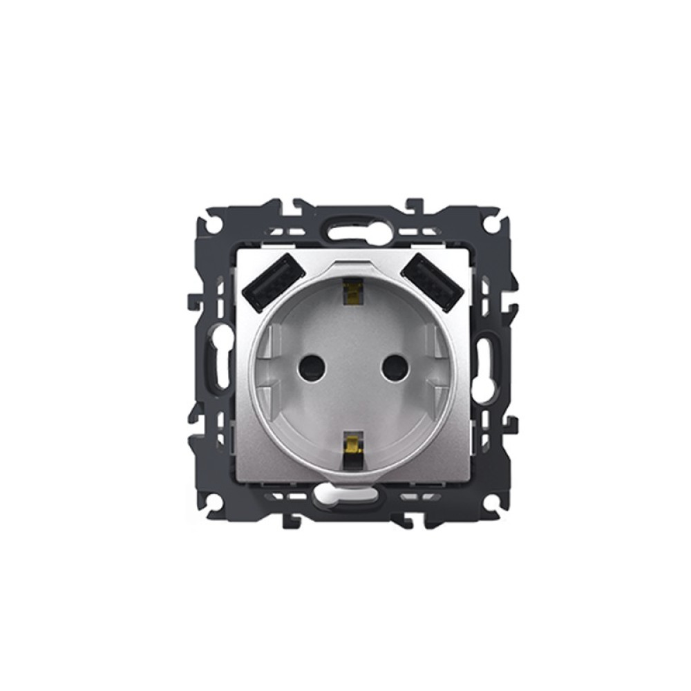 PRIME ΠΡΙΖΑ ΣΟΥΚΟ ΑΣΦΑΛΕΙΑΣ MAT ΑΛΟΥΜΙΝΙΟ 2P+E 16A 250VAC &amp; 2 USB 5VDC 3.1A IP20