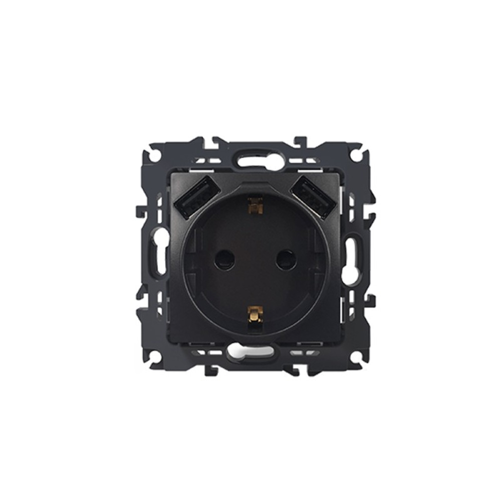 PRIME ΠΡΙΖΑ ΣΟΥΚΟ ΑΣΦΑΛΕΙΑΣ MAT ΑΝΘΡΑΚΙ 2P+E 16A 250VAC &amp; 2 USB 5VDC 3.1A IP20