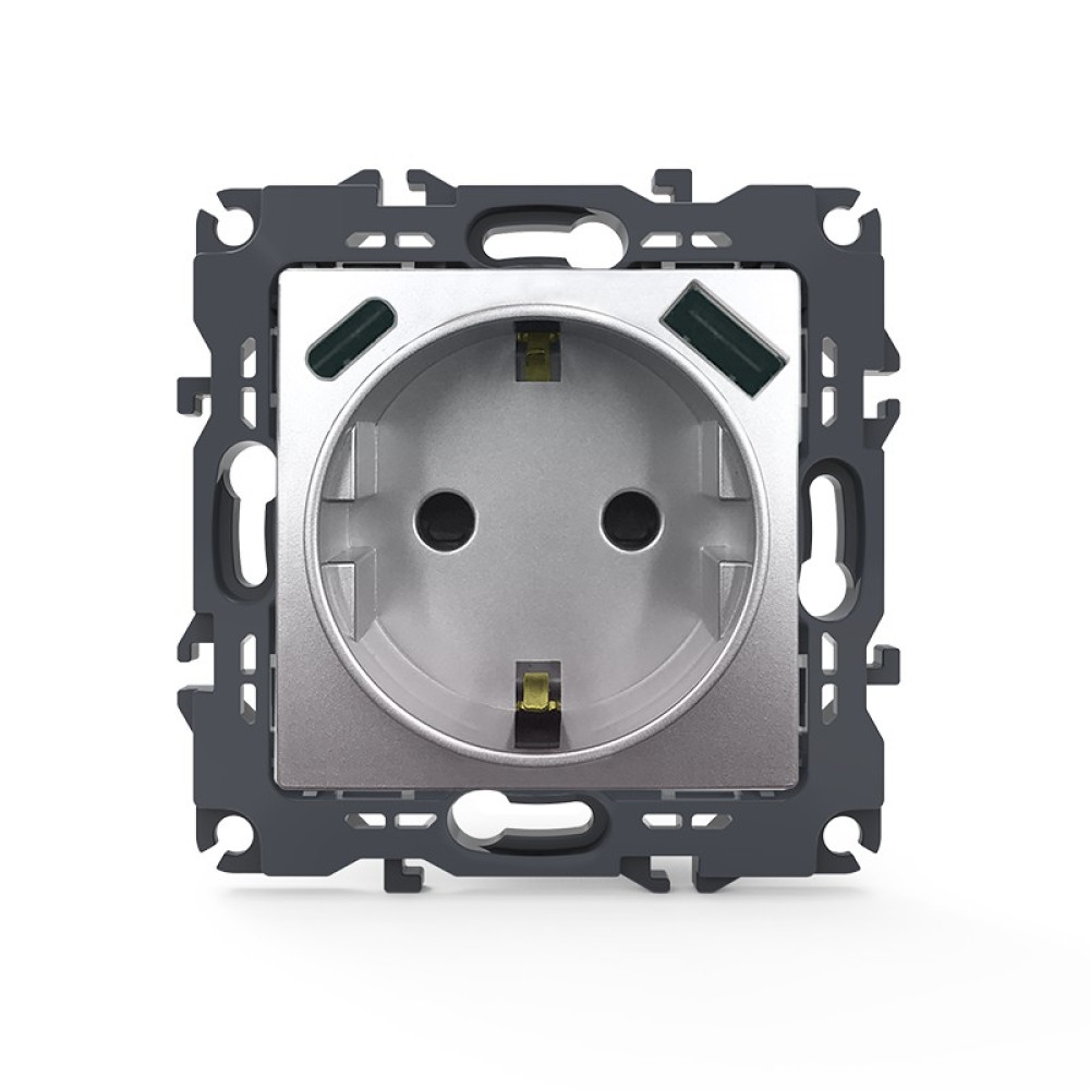 PRIME ΠΡΙΖΑ ΣΟΥΚΟ ΑΣΦΑΛΕΙΑΣ ΑΛΟΥΜΙΝΙΟ 1X2P+E 16A 250VAC &amp; 2xUSB 5VDC 3A IP20