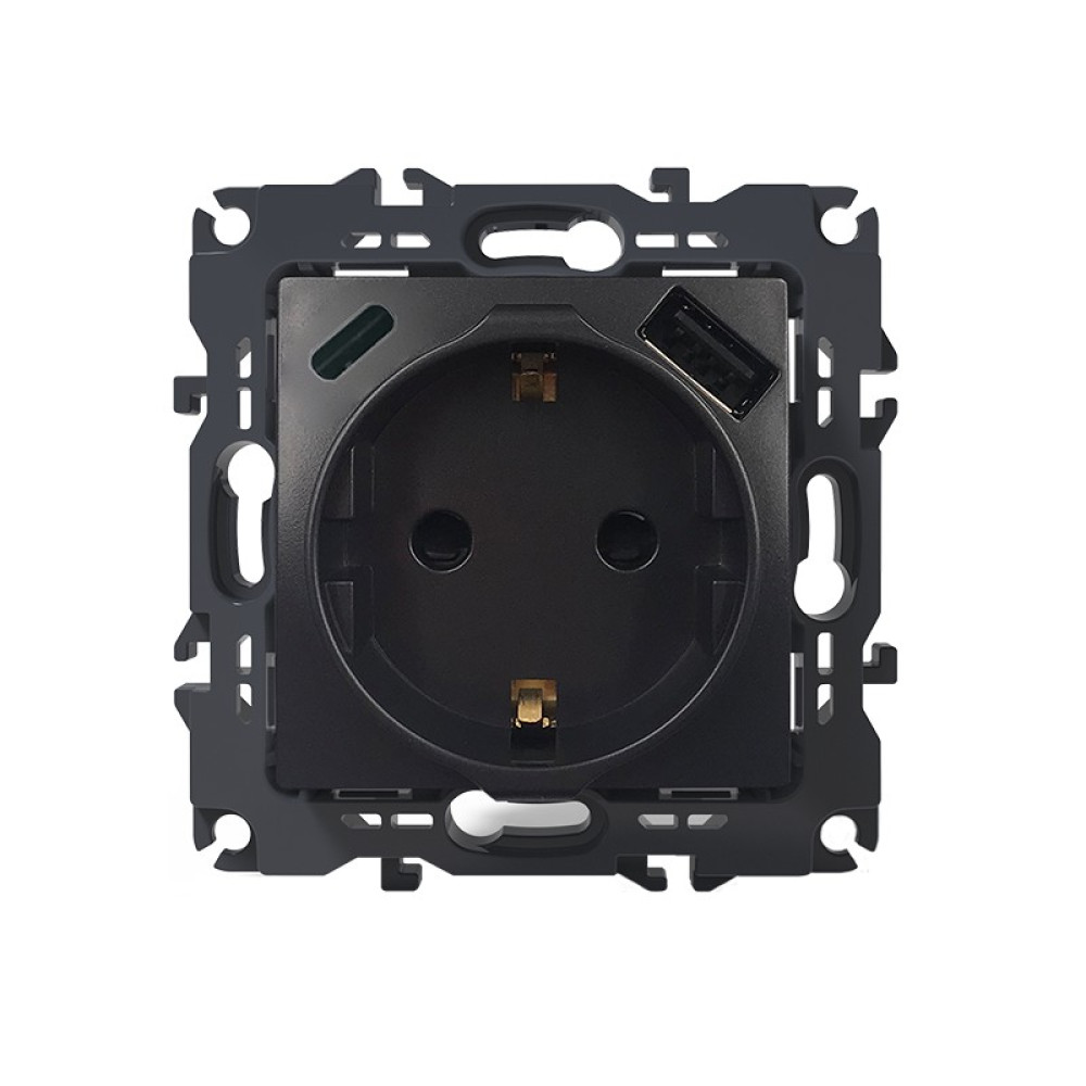 PRIME ΠΡΙΖΑ ΣΟΥΚΟ ΑΣΦΑΛΕΙΑΣ ΑΝΘΡΑΚΙ  1X2P+E 16A 250VAC &amp; 2xUSB  5VDC 3A IP20