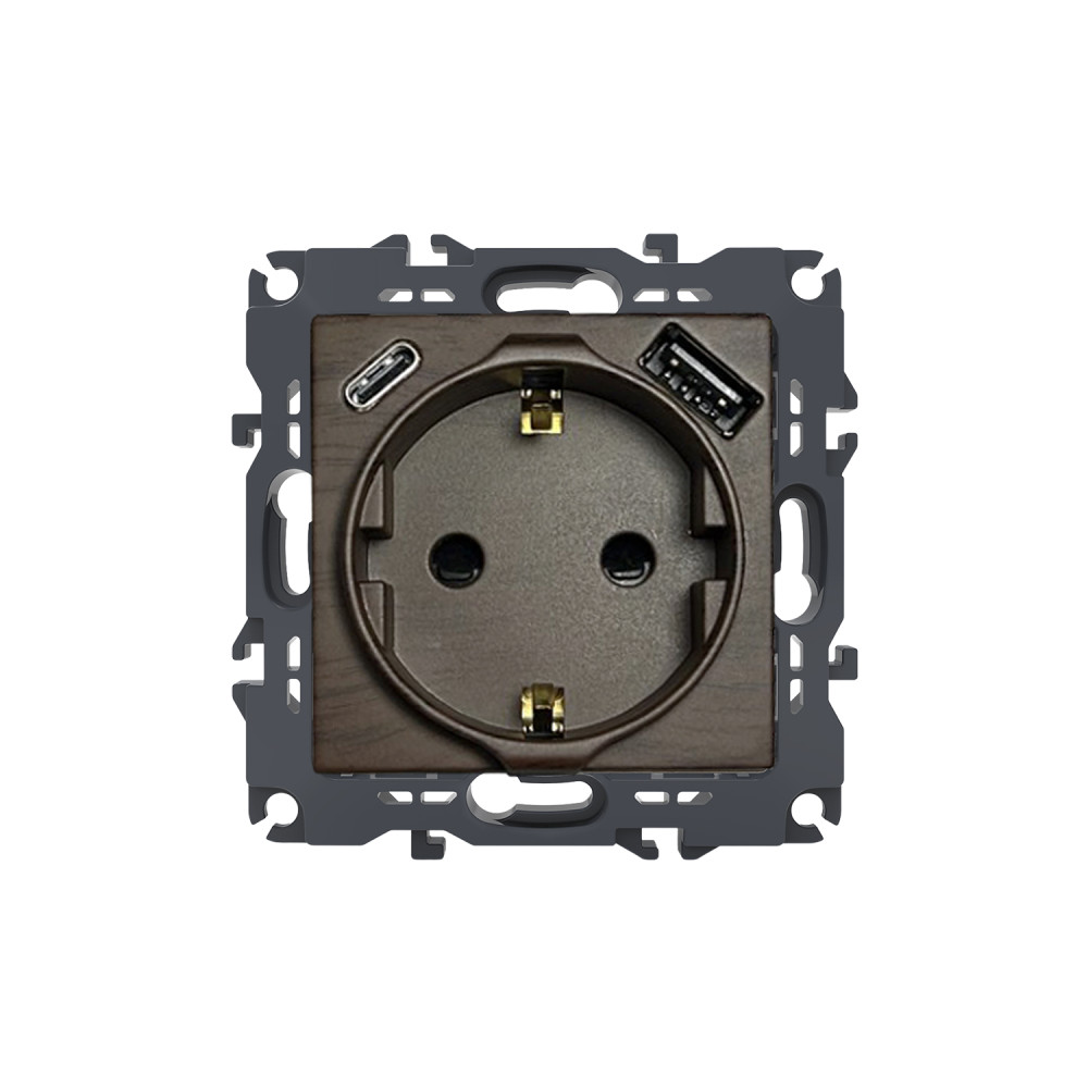 PRIME ΠΡΙΖΑ ΣΟΥΚΟ ΑΣΦΑΛΕΙΑΣ ΞΥΛΟ 1X2P+E 16A 250VAC &amp; 2xUSB 5VDC 3A IP20