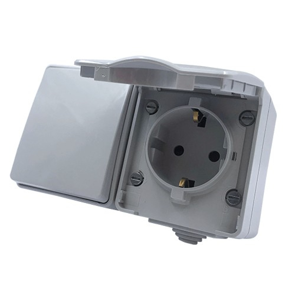 ARMY ΔΙΑΚΟΠΤΗΣ ΑΛΕΡΕΤΟΥΡ 1P 10AX 250VAC &amp; ΠΡΙΖΑ ΣΟΥΚΟ ΑΣΦΑΛ 1X2P &amp; E 16A 250VAC ΓΚΡΙ IP55 ΕΠΙΤΟΙΧΟ ΟΡΙΖΟΝΤΙΟ ΣΤΕΓΑΝΑ