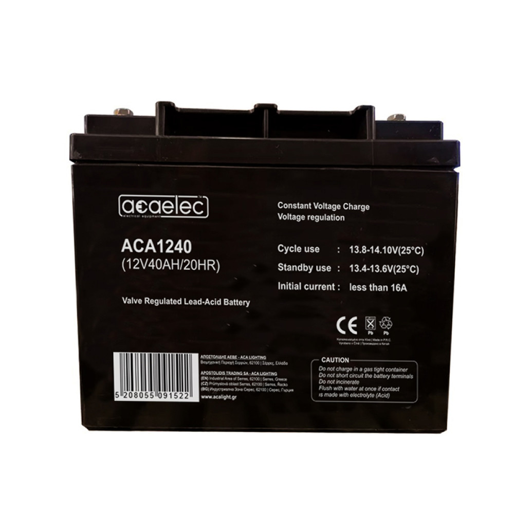 ΜΠΑΤΑΡΙΑ AGM VRLA 12V 40AH/20HR 11,72kg 195X160X175MM