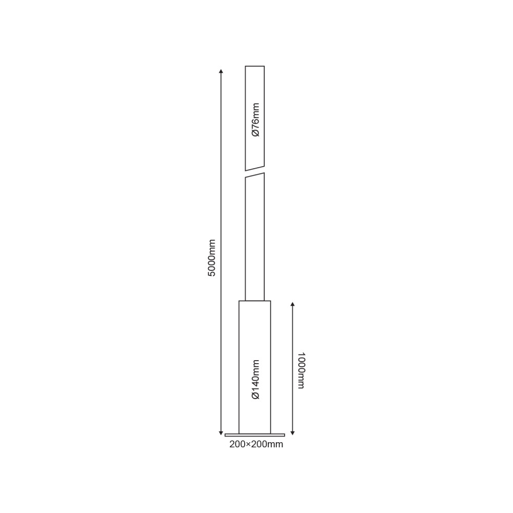 POLE SININ -  ΚΟΛΩΝΑ ΧΑΛΥΒΔΙΝΗ ΓΙΑ ΒΑΣΗ 200x200mm ΠΛΑΚΑ ΕΔΡΑΣΗΣ RAL 7016M Φ76x140x5000mm