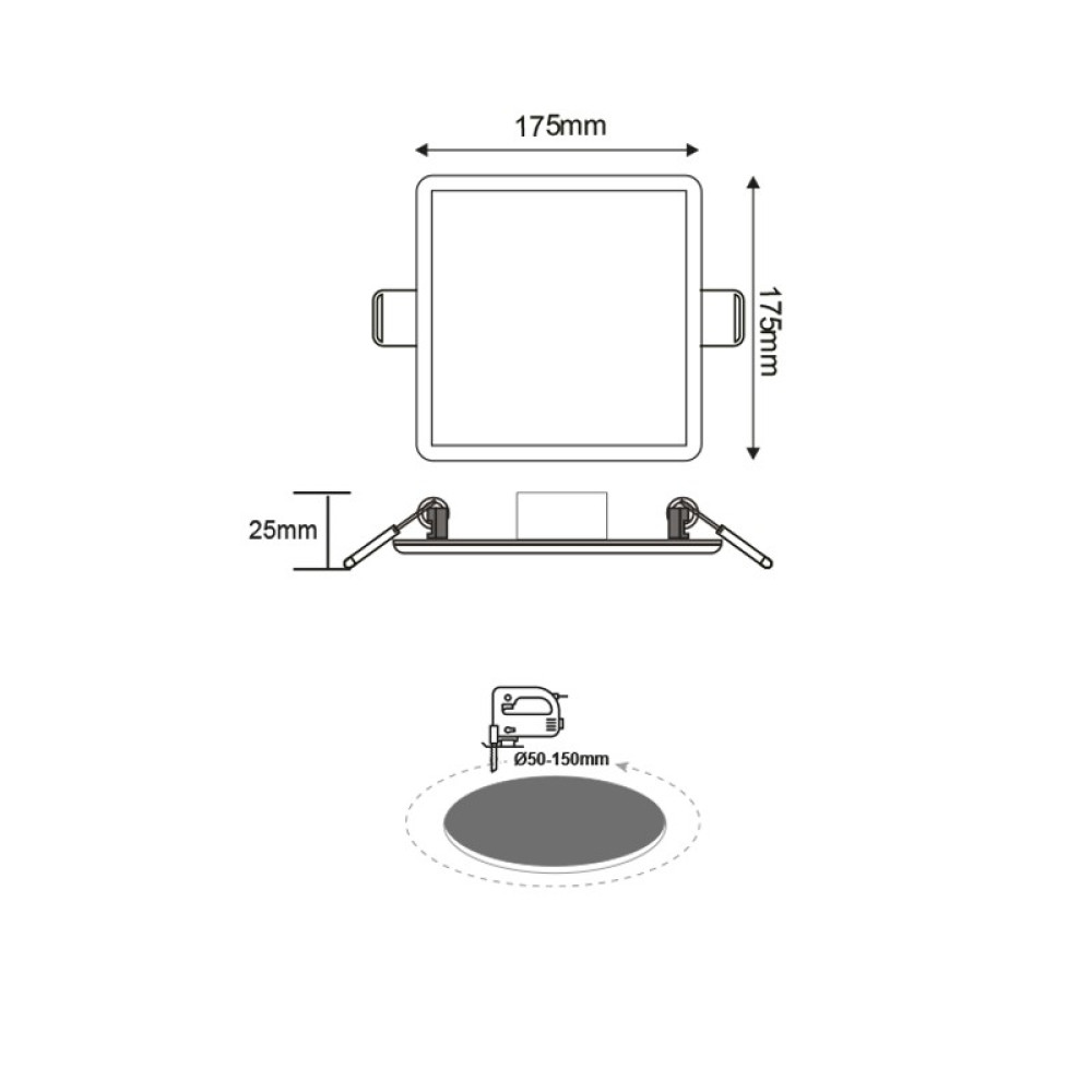FLEXIBLE W SQUARE LED SLIM PANEL 15W 3000K 1300LM 230V AC Φ50-150 120° Ra80