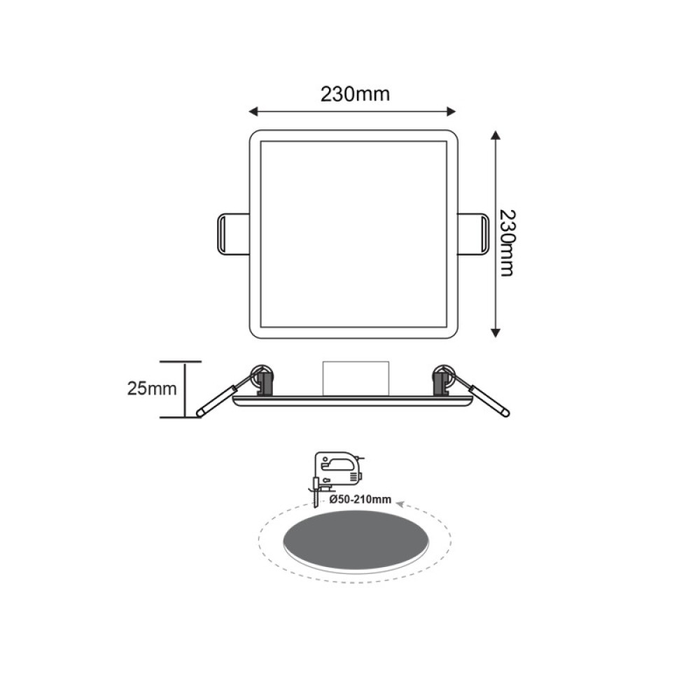 FLEXIBLE W SQUARE LED SLIM PANEL 19W 3000K 1480LM 230V AC Φ50-210 120° Ra80