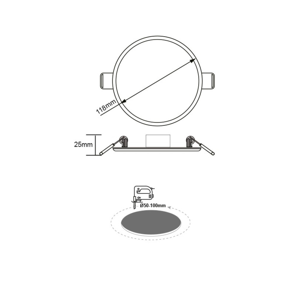 FLEXI W ROUND LED SLIMPANEL 9W 6000K 720LM 230V AC Φ50-100 120°