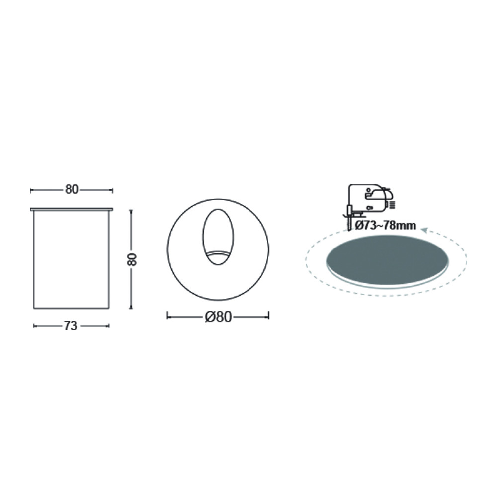 LED HP WALL RECESSED LUMINAIRE 3W 58LM 230VAC 4.000K DARK GREY CRI80 IP65 30.000HRS(INSTAL BOX INC)