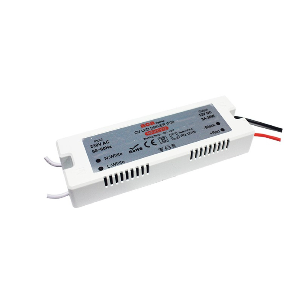 ΜΙΝΙ ΠΛΑΣΤΙΚΟ CV LED DRIVER 36W 230V AC12V DC 3A IP20 ΜΕ ΚΑΛΩΔΙΑ