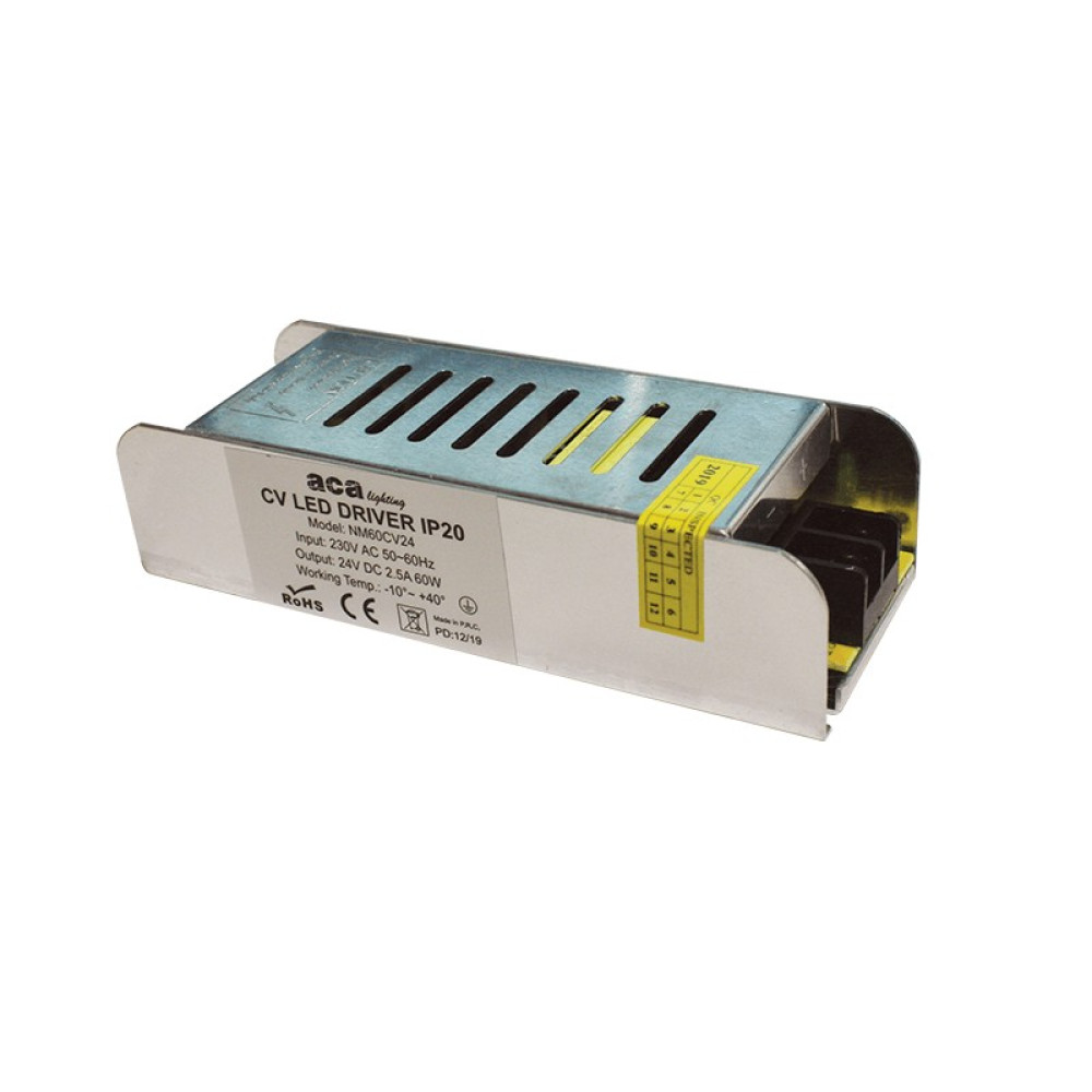 ΜΕΤΑΛΛΙΚΟ CV LED DRIVER 60W 230V AC24V DC 2.5A IP20 ΜΕ ΤΕΡΜΑΤΙΚΗ