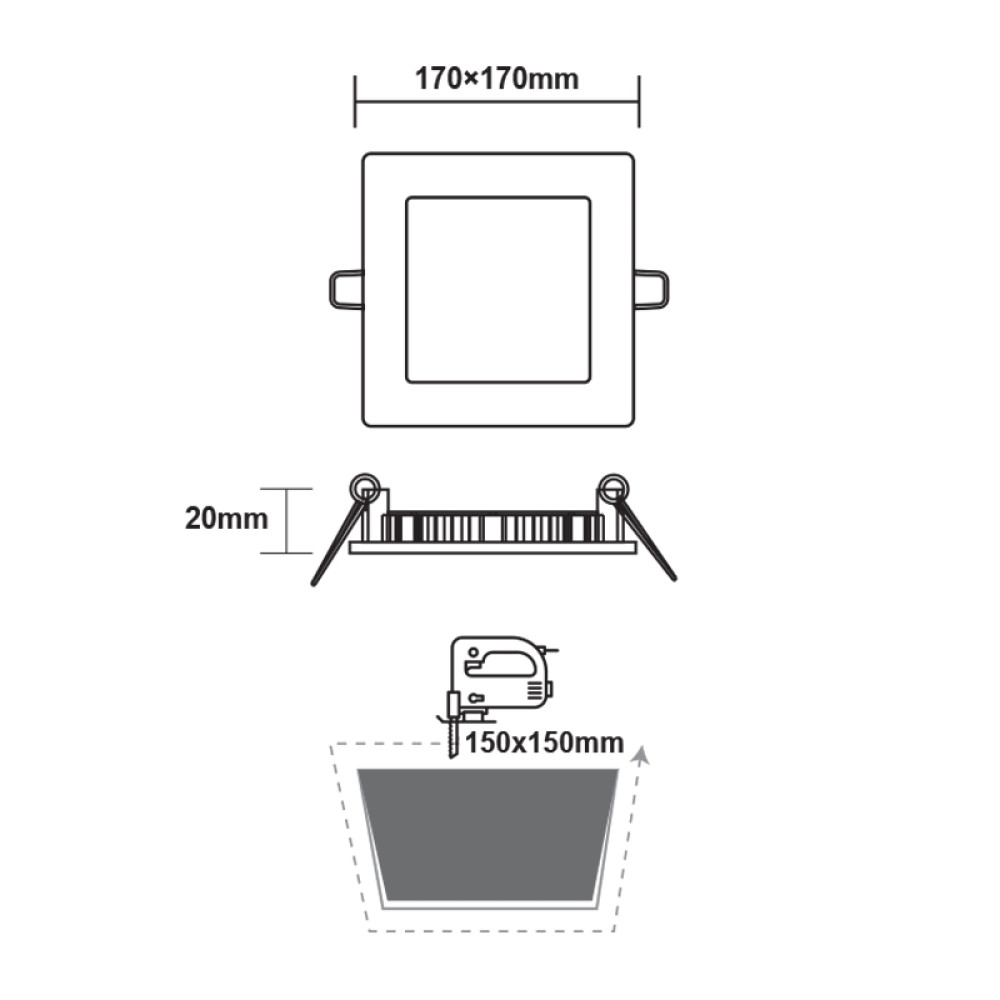 LED ΠΑΝΕΛ ΧΩΝΕΥΤΟ 230V AC 12W 4000K 1100LM Ra80 Φ170mm ΛΕΥΚΟ ΤΕΤΡΑΓΩΝΟ