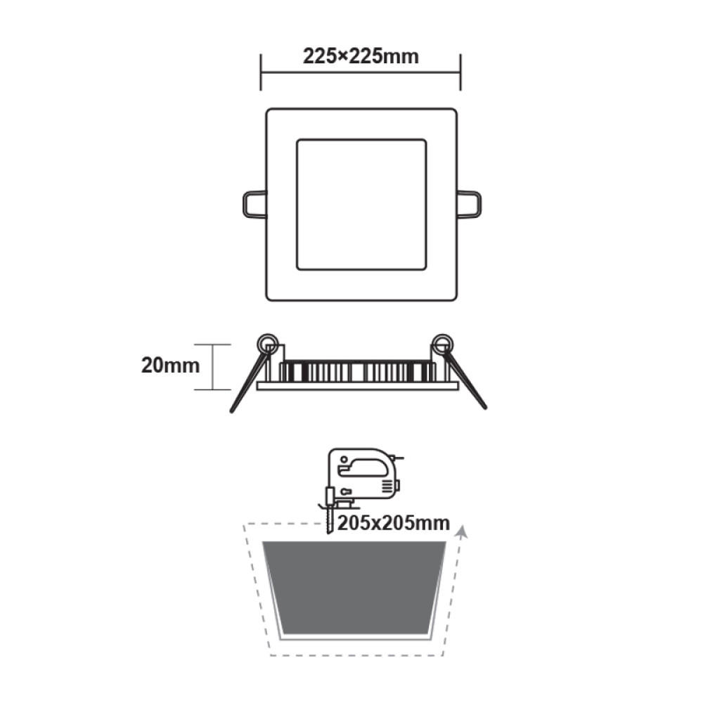 LED ΠΑΝΕΛ ΧΩΝΕΥΤΟ 230V AC 18W 4000K 1800LM Ra80 Φ223mm ΝΙΚΕΛ ΜΑΤ ΤΕΤΡΑΓΩΝΟ