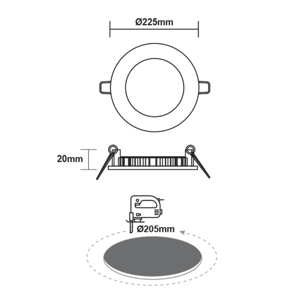 LED ΠΑΝΕΛ ΧΩΝΕΥΤΟ 230V AC 18W 6500K 1800LM Ra80 Φ220mm ΝΙΚΕΛ ΜΑΤ ΣΤΡΟΓΓΥΛΟ