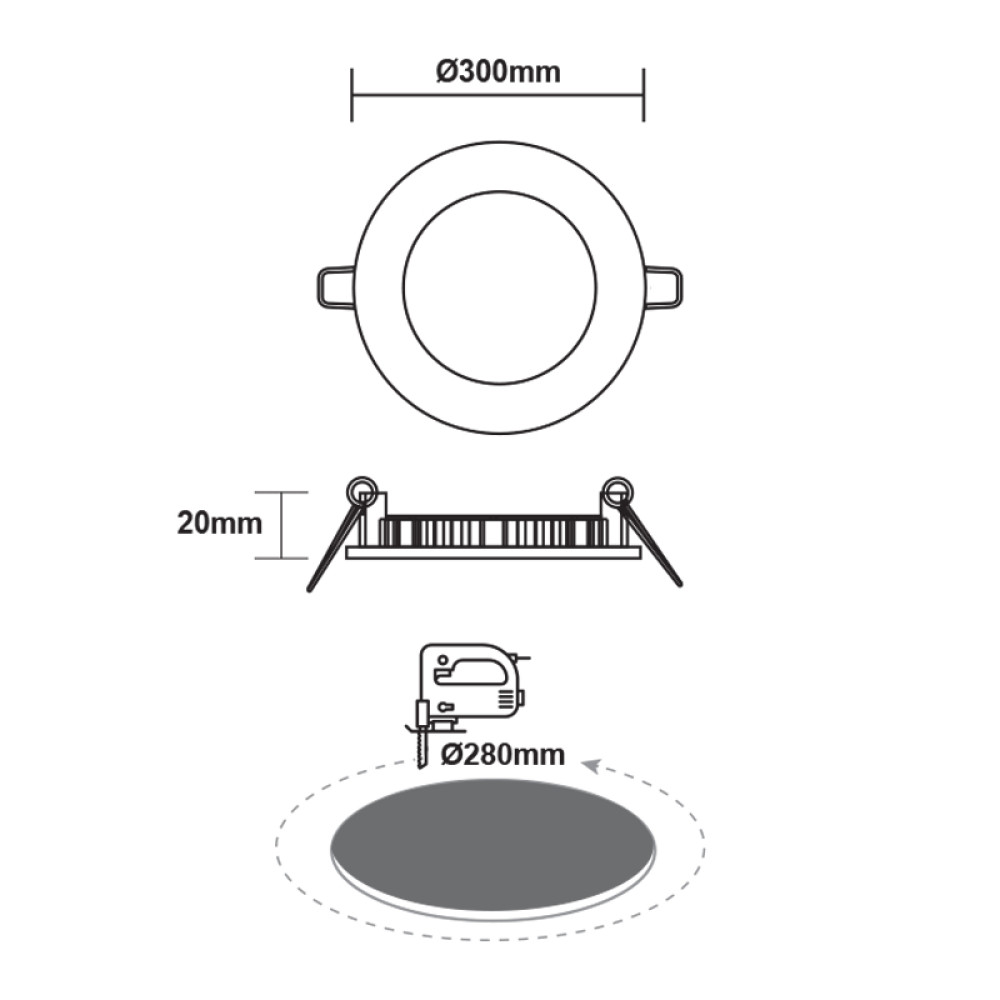 LED ΠΑΝΕΛ ΧΩΝΕΥΤΟ 230V AC 23W 6500K 2120LM Ra80 Φ298mm ΛΕΥΚΟ ΣΤΡΟΓΓΥΛΟ