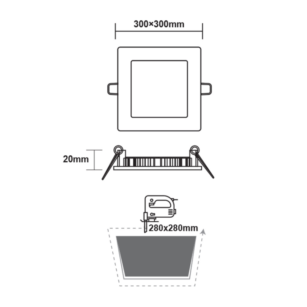 LED ΠΑΝΕΛ ΧΩΝΕΥΤΟ 230V AC 23W 6500K 2120LM Ra80 Φ300mm ΛΕΥΚΟ ΤΕΤΡΑΓΩΝΟ