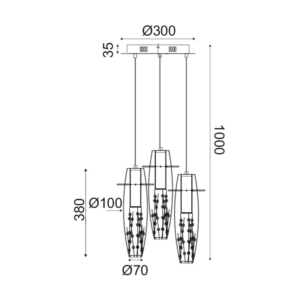 NETTO ΦΩΤΙΣΤΙΚΟ ΚΡΕΜΑΣΤΟ ΧΡΩΜΙΟ ΜΕΤΑΛΛΙΚΟ LED 9W 3000K 360Lm IP20 Φ300Χ1000mm