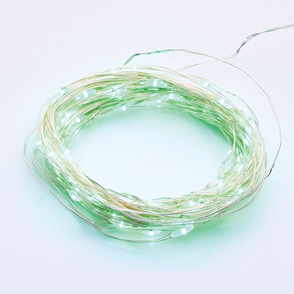 ΛΑΜΠΑΚΙΑ 100 LED 1.8W ΣΕ ΣΕΙΡΑ ΘΕΡΜΟ ΛΕΥΚΟ ΚΑΟΥΤΣΟΥΚ ΠΡΑΣΙΝΟ ΑΣΗΜΙ ΑΝΑ 10mm ΑΝΤΑΠΤΟΡΑ 3VDC ΜΕ 8 ΠΡΟΓΡΑΜΜΑΤΑ &amp; ΚΑΛΩΔΙΟ ΧΑΛΚΟΥ 3m IP44