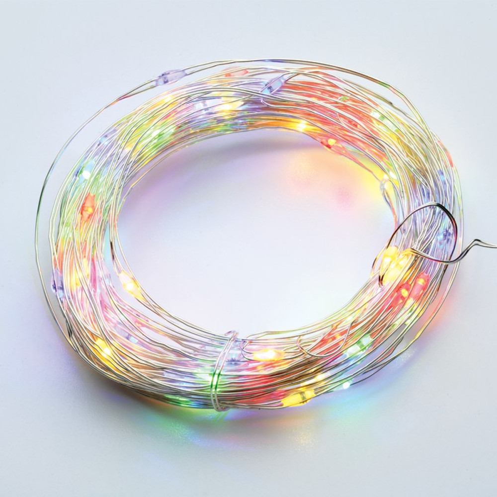 ΛΑΜΠΑΚΙΑ 20 LED 1.2W ΣΕ ΣΕΙΡΑ RGBY ΜΕ ΜΠΑΤΑΡΙΕΣ 2xCR2032 &amp; ΑΣΗΜΙ ΚΑΛΩΔΙΟ ΧΑΛΚΟΥ 2m IP20 100mm