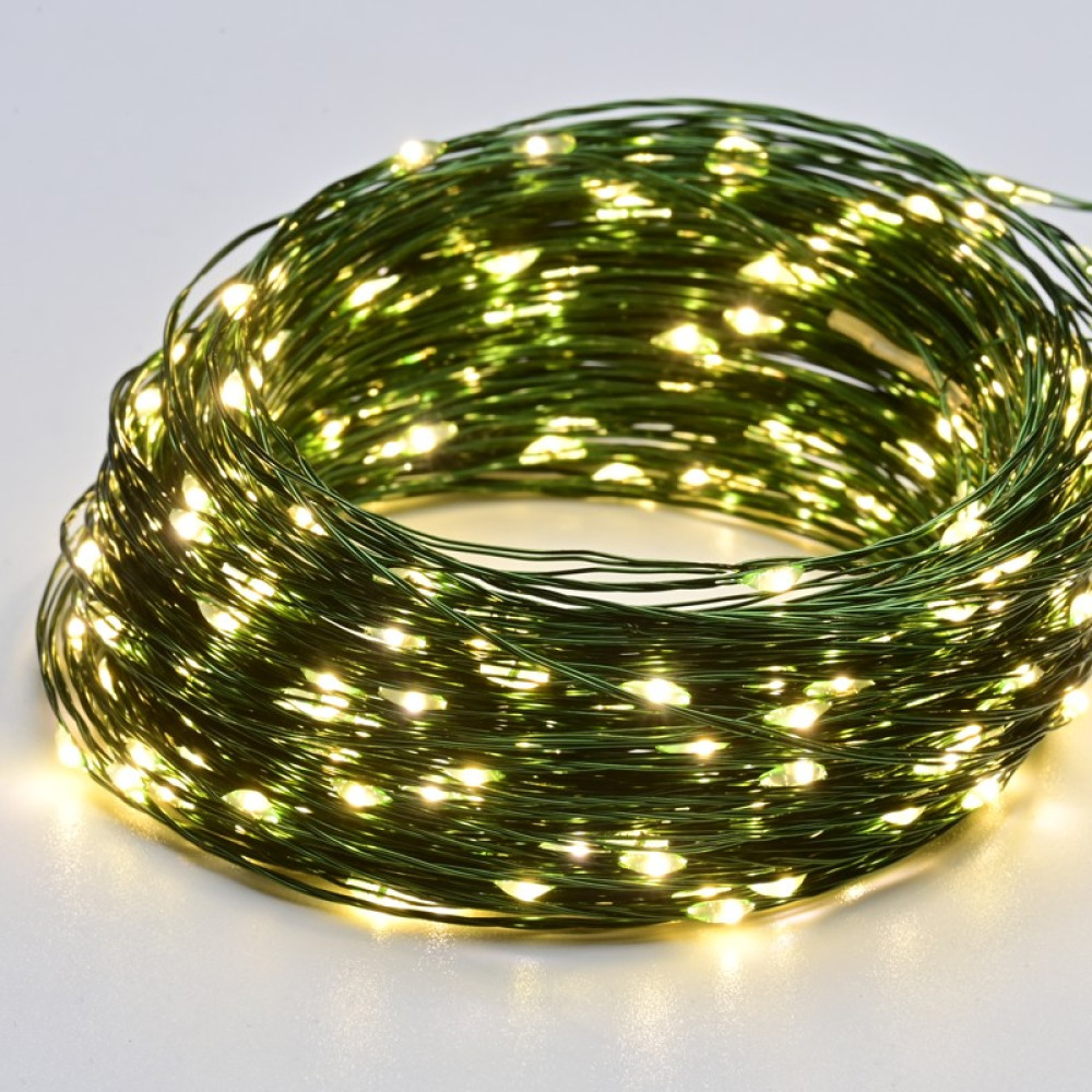 ΛΑΜΠΑΚΙΑ 300 LED ΣΕ ΣΕΙΡΑ ΘΕΡΜΟ ΛΕΥΚΟ ΑΝΤΑΠΤΟΡΑ 6VDC ΜΕ 8 ΠΡΟΓΡΑΜΜΑΤΑ &amp; ΠΡΑΣΙΝΟ ΚΑΛΩΔΙΟ ΧΑΛΚΟΥ 3m IP44 30mm