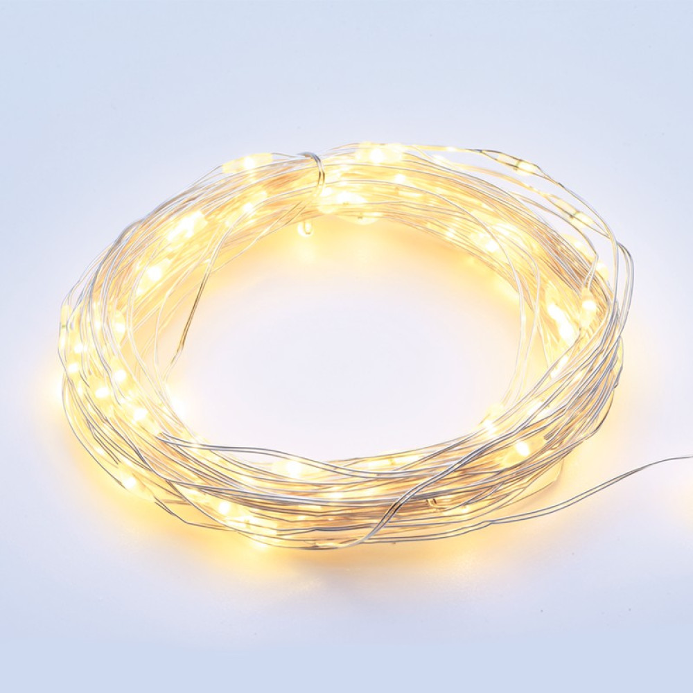 ΛΑΜΠΑΚΙΑ 50 LED 3W ΣΕ ΣΕΙΡΑ ΘΕΡΜΟ ΛΕΥΚΟ ΜΠΑΤΑΡΙΕΣ 3xΑΑ ΜΕ 8 ΠΡΟΓΡΑΜΜΑΤΑ &amp; ΑΣΗΜΙ ΚΑΛΩΔΙΟ ΧΑΛΚΟΥ 5m IP20 100mm