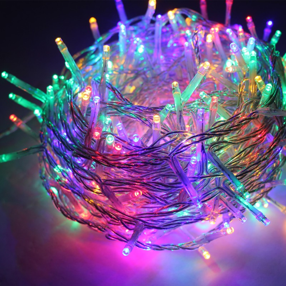ΛΑΜΠΑΚΙΑ 50 LED ΣΕ ΣΕΙΡΑ RGB ΣΤΑΘΕΡΟ ΚΑΟΥΤΣΟΥΚ ΜΕ ΜΠΑΤΑΡΙΕΣ 2xΑΑ &amp; ΚΑΛΩΔΙΟ ΔΙΑΦΑΝΟ 300mm  IP20 4900mm