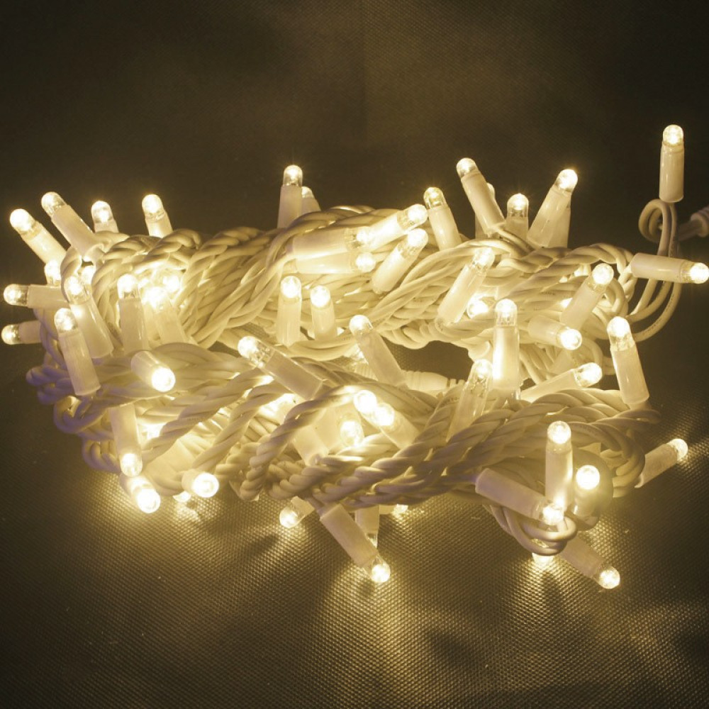 ΛΑΜΠΑΚΙΑ 100 LED ΣΕ ΣΕΙΡΑ ΘΕΡΜΟ ΛΕΥΚΟ ΚΑΟΥΤΣΟΥΚ ΑΝΑ 10mm 220 - 240V AC ΜΕ ΔΥΝΑΤΟΤΗΤΑ ΕΠΕΚΤΑΣΗΣ MAX 20 ΣΕΤ &amp; ΚΑΛΩΔΙΟ ΠΡΑΣΙΝΟ 1.5m IP65