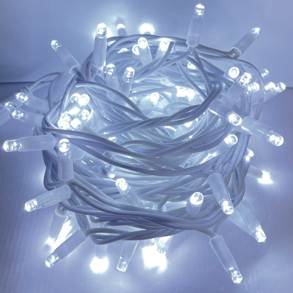 ΛΑΜΠΑΚΙΑ 100 LED ΣΕ ΣΕΙΡΑ ΨΥΧΡΟ ΛΕΥΚΟ ΚΑΟΥΤΣΟΥΚ ΑΝΑ 10mm ΑΝΤΑΠΤΟΡΑ 31VDC ΜΕ ΔΥΝΑΤΟΤΗΤΑ ΕΠΕΚΤΑΣΗΣ MAX 20 ΣΕΤ &amp; ΚΑΛΩΔΙΟ ΠΡΑΣΙΝΟ 1.5m IP44