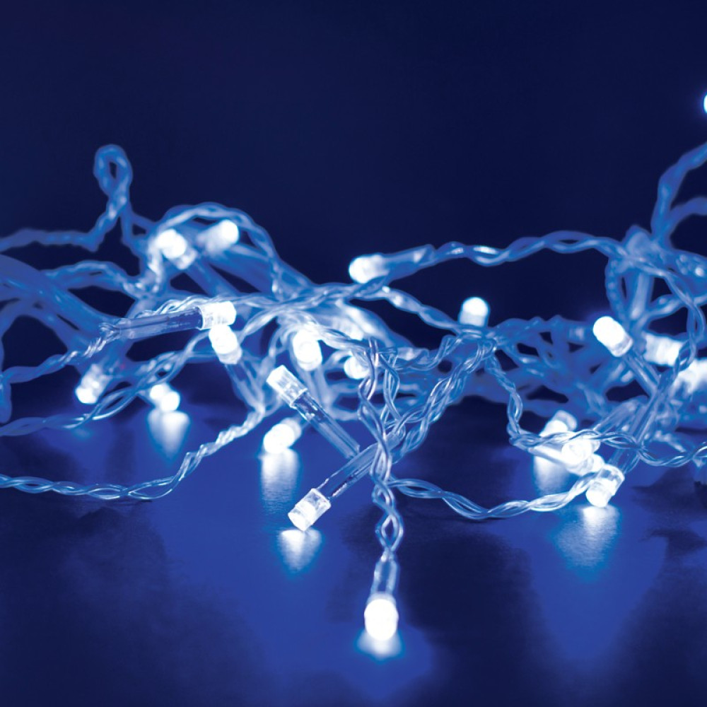 ΛΑΜΠΑΚΙΑ 100 LED ΣΕ ΣΕΙΡΑ ΜΠΛΕ ΚΑΟΥΤΣΟΥΚ ΑΝΑ 50mm ΑΝΤΑΠΤΟΡΑ 31VDC ΜΕ ΔΥΝΑΤΟΤΗΤΑ ΕΠΕΚΤΑΣΗΣ MAX 6 ΣΕΤ &amp; ΚΑΛΩΔΙΟ ΔΙΑΦΑΝΟ 3m IP44