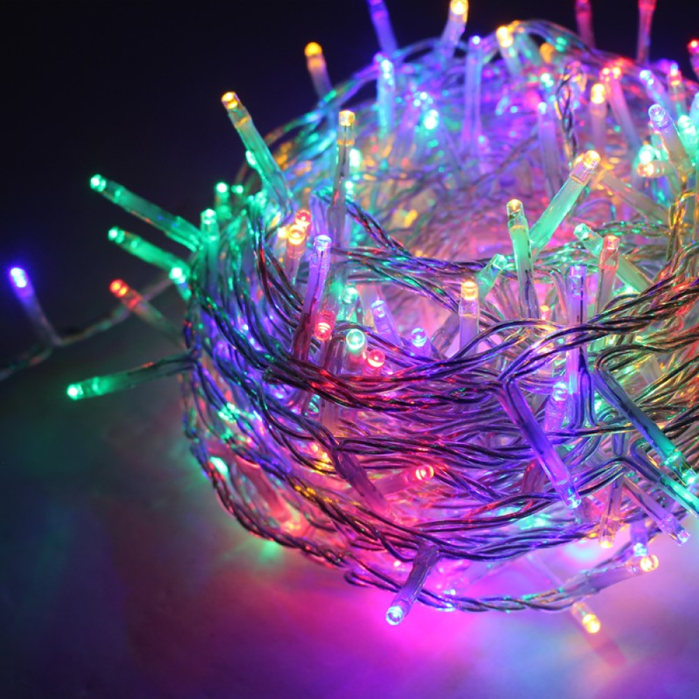ΛΑΜΠΑΚΙΑ 300 LED ΣΕ ΣΕΙΡΑ ΠΟΛΥΧΡΩΜΑ ΚΑΟΥΤΣΟΥΚ ΑΝΤΑΠΤΟΡΑ 31VDC ΜΕ ΔΥΝΑΤΟΤΗΤΑ ΕΠΕΚΤΑΣΗΣ MAX 2 ΣΕΤ &amp; ΚΑΛΩΔΙΟ ΔΙΑΦΑΝΟ 3m IP44 50mm
