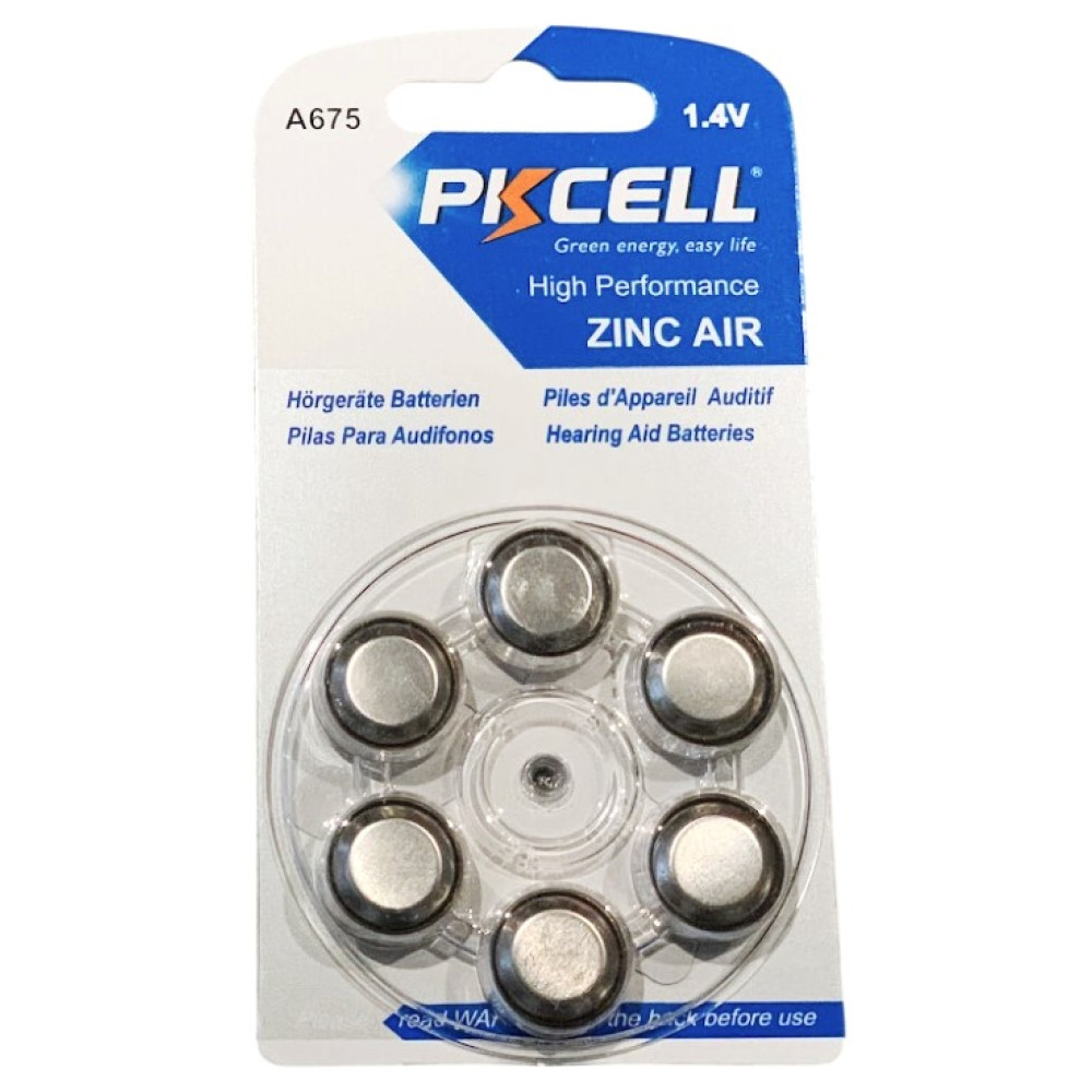 Pkcell 1.4V Zinc Air Μπαταρία Ακουστικών Βαρηκοΐας A675 6τμχ