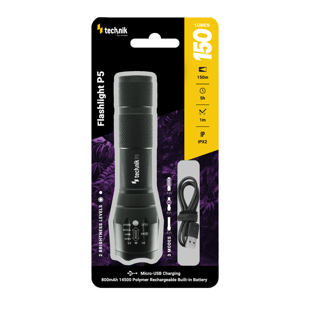 Technik Φακός P5 (+1x14500 800mAh) XPE LED με Καλώδιο Micro USB 150lm