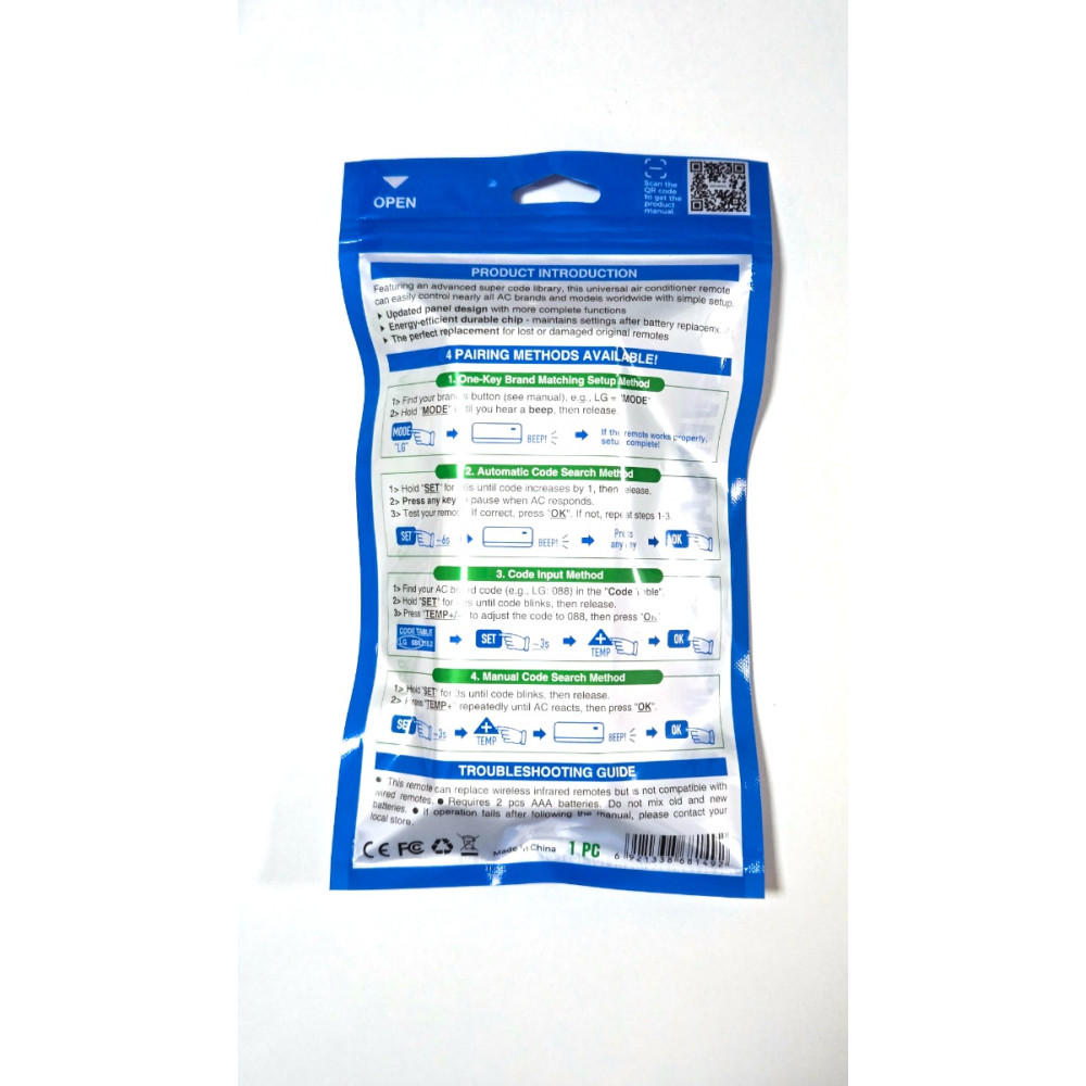SMASOON K-8008E Universal Τηλεχειριστήριο Κλιματισμού Μπλε