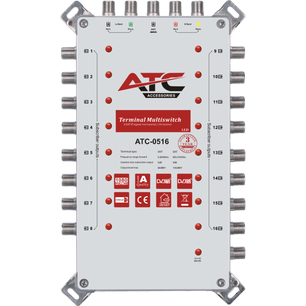 ATC Πολυδιακόπτης ATC-0516 (1 Sat + 1 Ter / 16 Εξόδοι)
