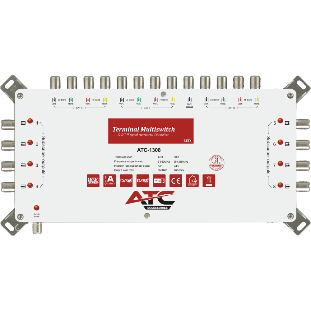ATC Πολυδιακόπτης ATC-1308 (3 Sat + 1 Ter / 8 Εξόδοι)