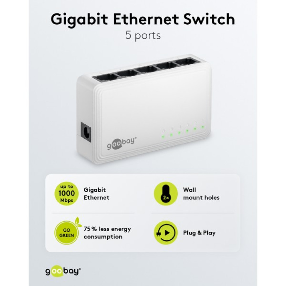 Goobay Gigabit Ethernet Switch 5 Θυρών 64563 Λευκό