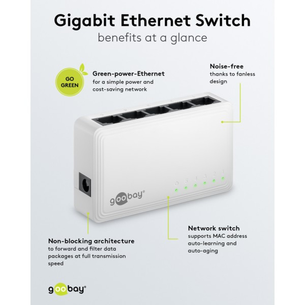 Goobay Gigabit Ethernet Switch 5 Θυρών 64563 Λευκό