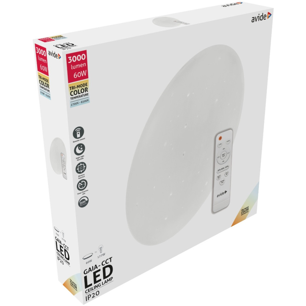 Avide LED Μοντέρνα Πλαφονιέρα Οροφής Gaia-CCT 60W με Τηλεχειριστήριο