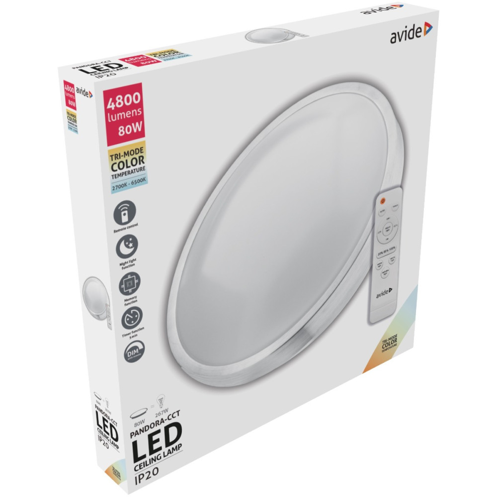 Avide LED Μοντέρνα Πλαφονιέρα Οροφής Pandora-CCT (Αλουμίνιο) 80W με Τηλεχειριστήριο