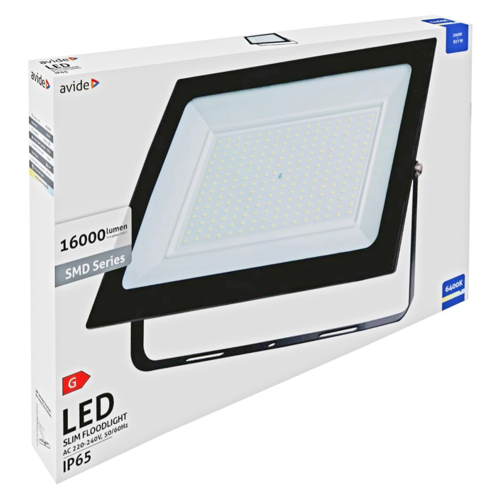 Avide LED Προβολέας Slim SMD 200W Ψυχρό 6400K Value