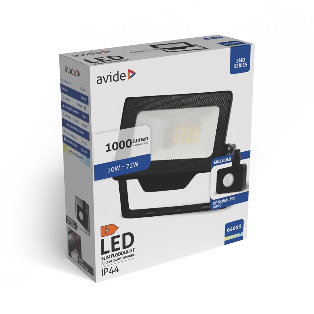 Avide LED Προβολέας SMD 10W CW 6400K με Προαιρετικό PIR