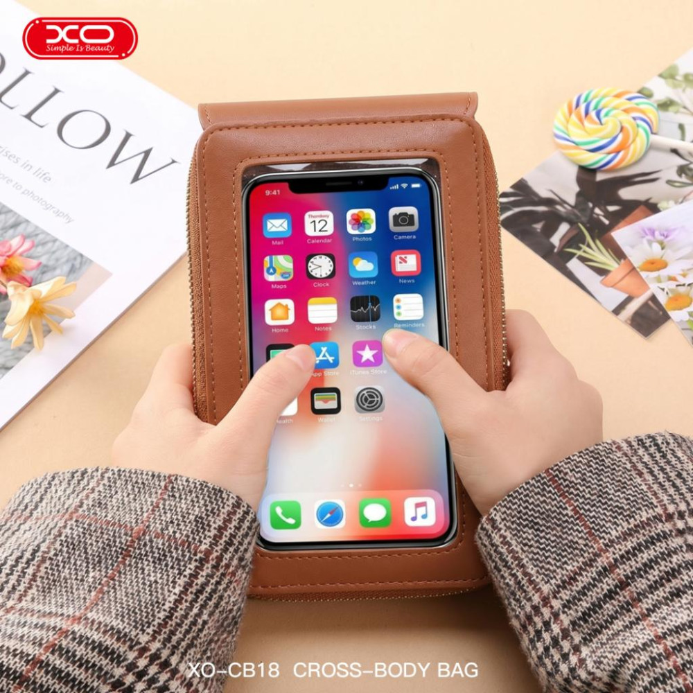 XO CB18 Τσάντα Χιαστί για Smartphones Καφέ
