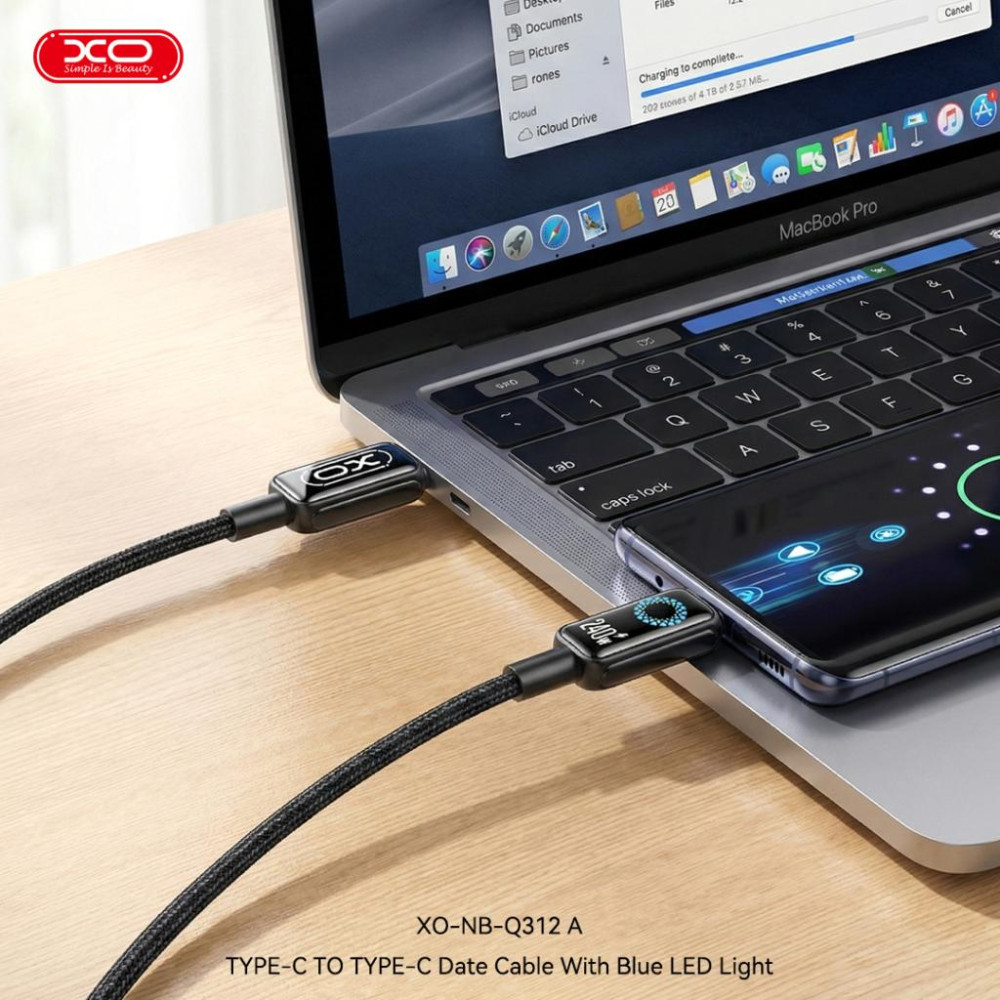 XO NB-Q312A Καλώδιο Φόρτισης & Δεδομένων USB Type-C σε Type-C 240W 1μ