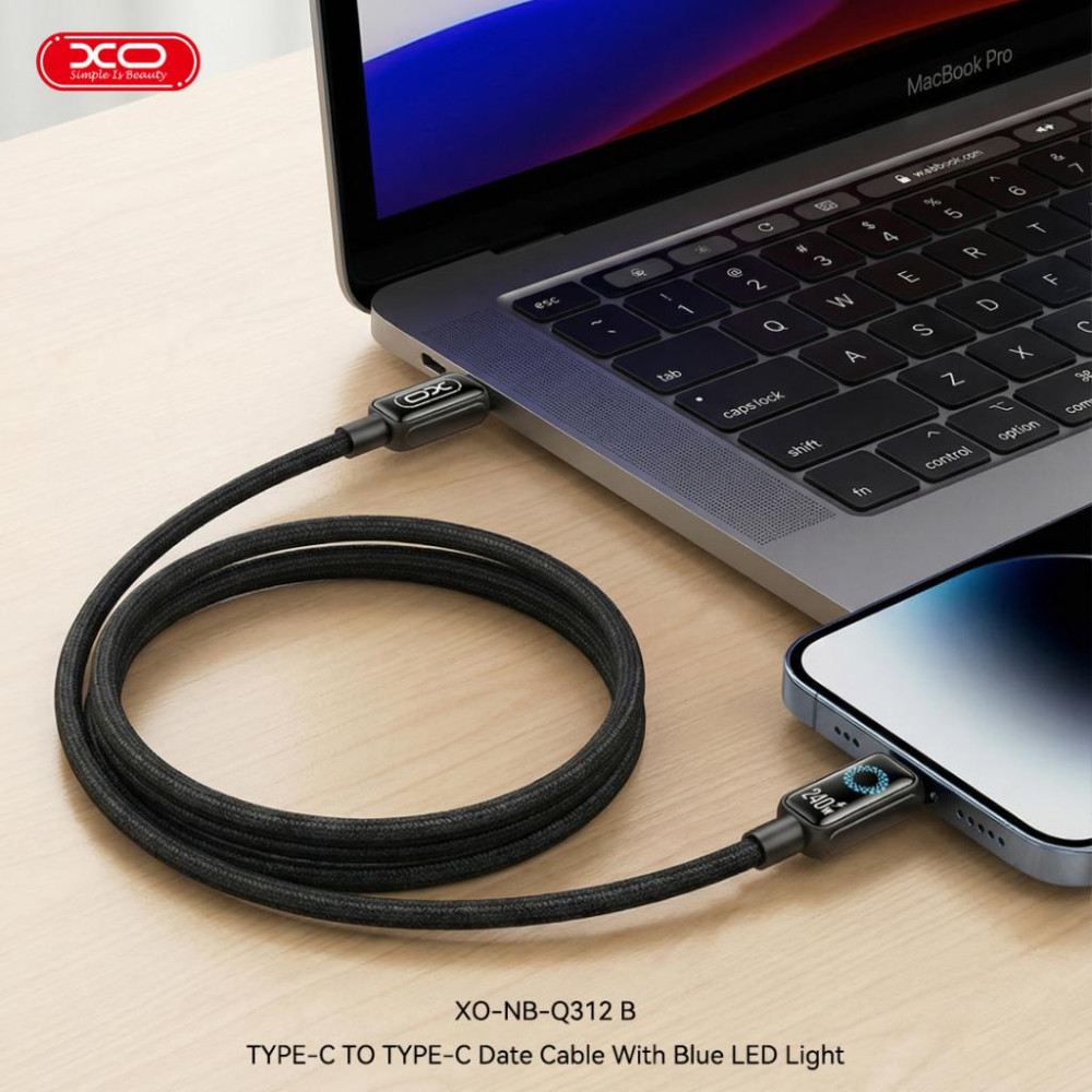 XO NB-Q312B Καλώδιο Φόρτισης & Δεδομένων Type-C σε Type-C 240W 2μ