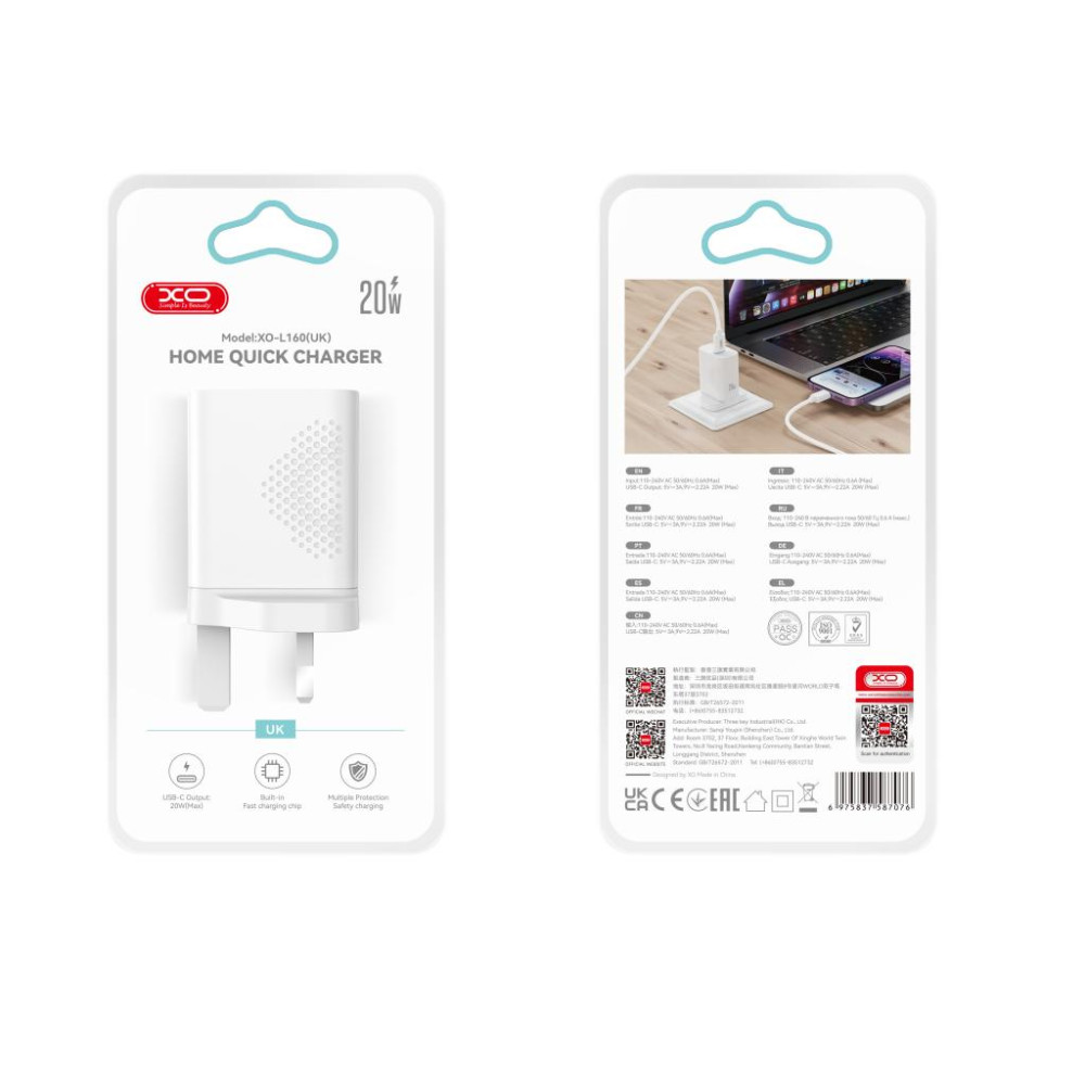 XO L160(UK) Φορτιστής Γρήγορης Φόρτισης 20W 1USB-C