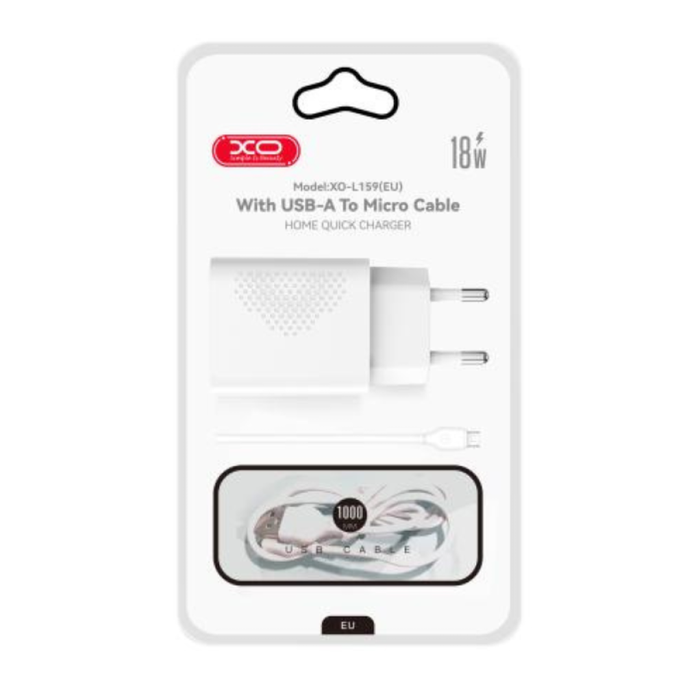 XO L159 QC18W Φορτιστής Γρήγορης Φόρτισης USB-A με Καλώδιο Micro USB