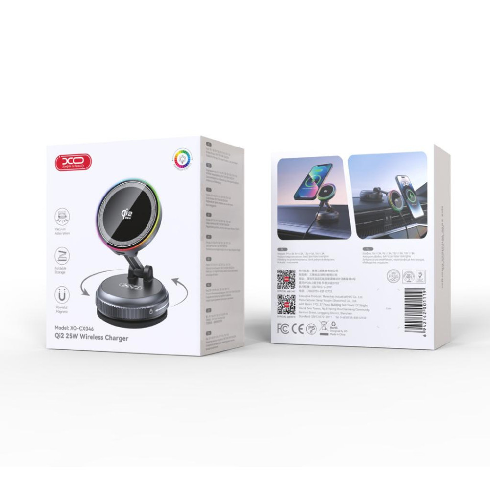XO CX046 Ασύρματος Φορτιστής 25W με Βεντούζα και RGB Φωτισμό