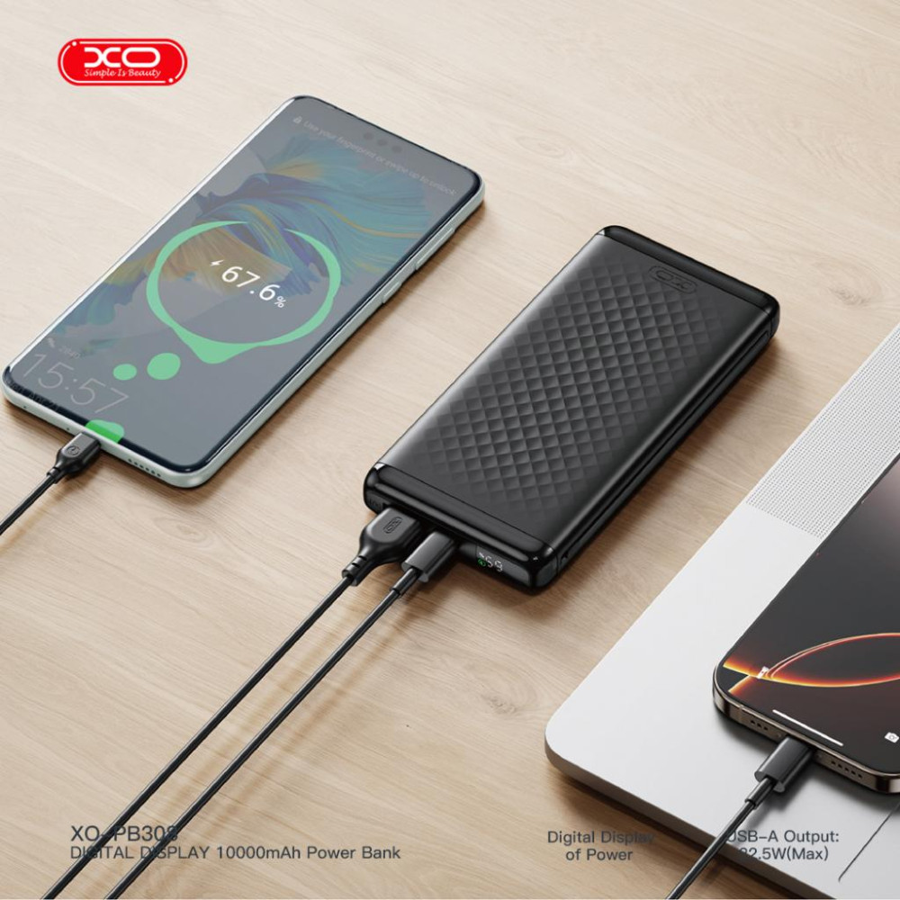 XO PB308 Ψηφιακό Power Bank Γρήγορης Φόρτισης 10000mAh