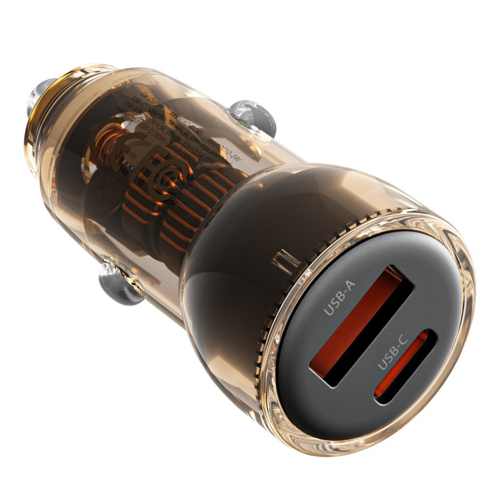 XO CC60 Smart Διαφανής Φορτιστής Αυτοκινήτου A30W+C30W/Ταυτόχρονη 60W Καφέ