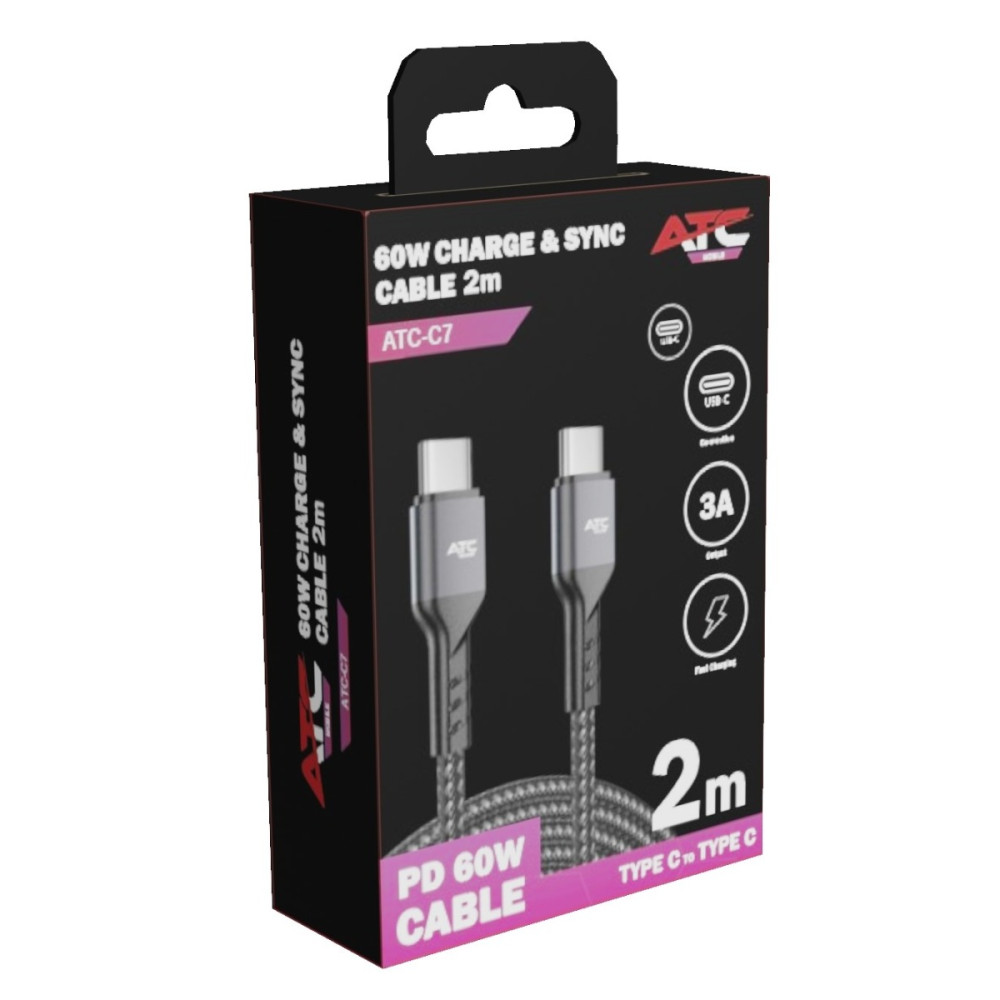 ATC-C7 Καλώδιο Φόρτισης & Συγχρονισμού USB Type-C σε Type-C 60W 2m